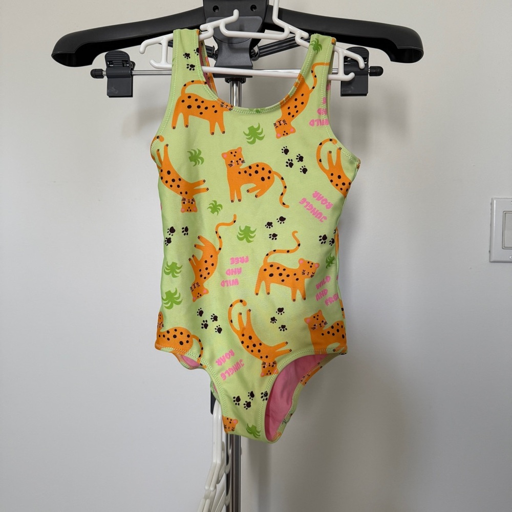 🌊 🏊‍♀️ EEUC HM GIRLS 6 CUTE SWIMSUIT CHEETAH 🐆 PINK GREEN